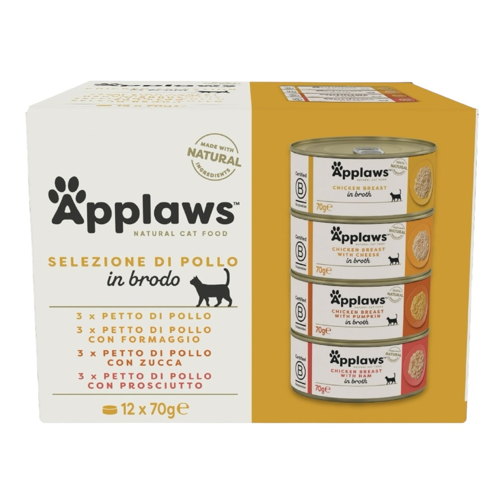 Applaws Gatto Multipack lattine Selezione Pollo in brodo 12x70g