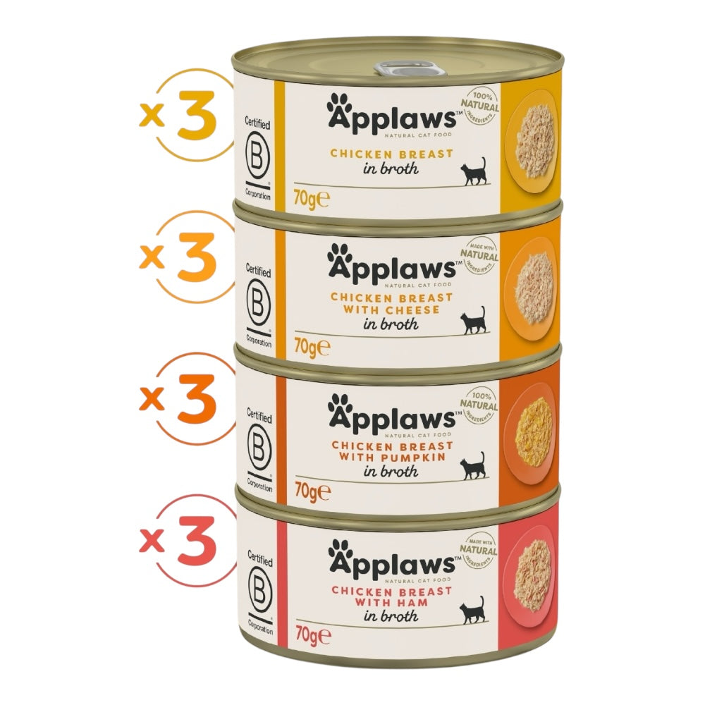 Applaws Gatto Multipack lattine Selezione Pollo in brodo 12x70g