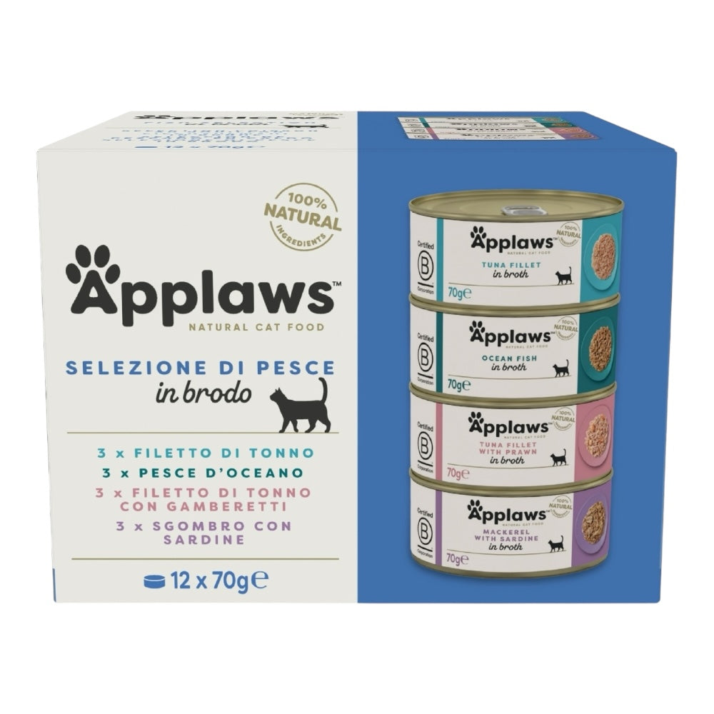 Applaws Gatto Multipack lattine Selezione Pesce in brodo 12x70g