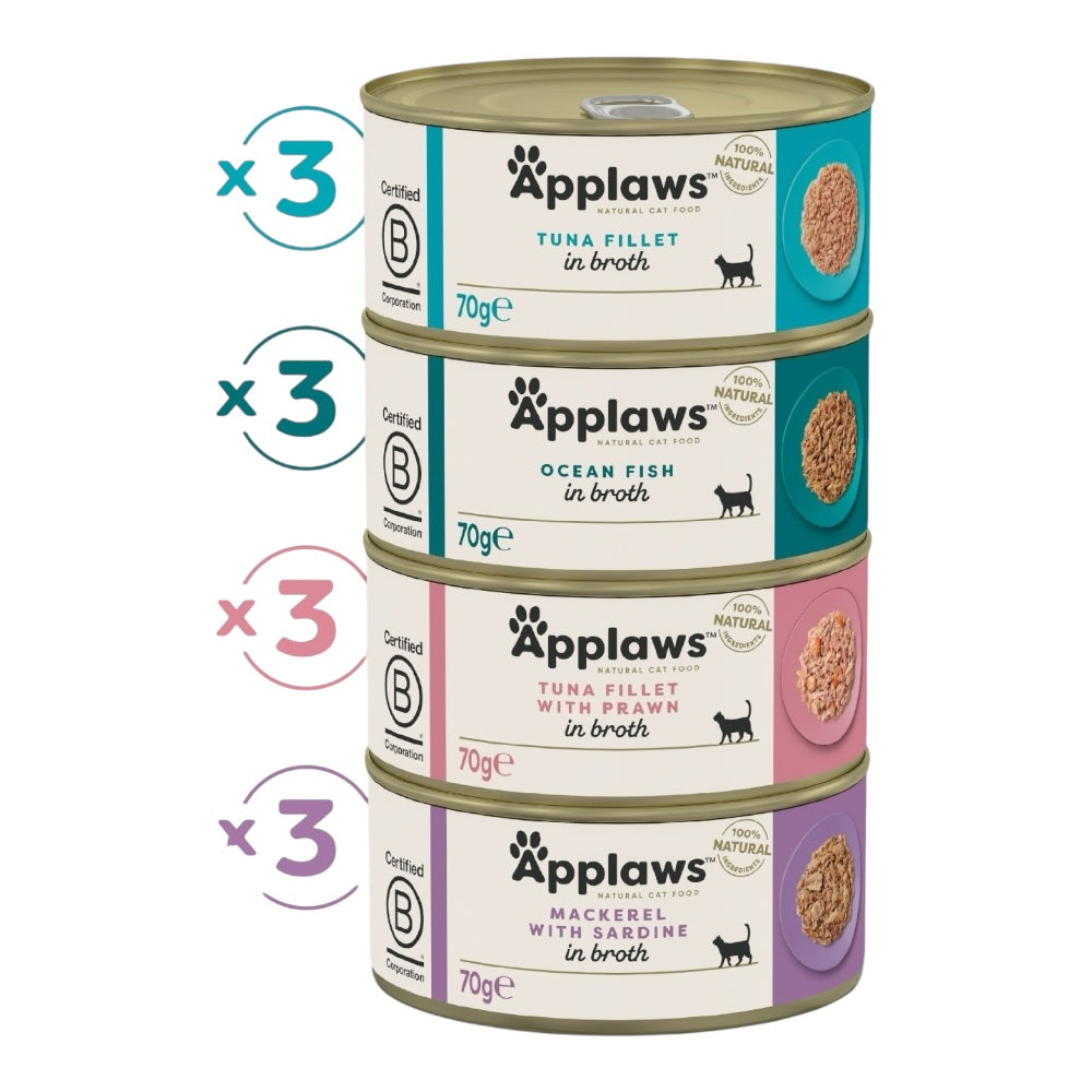 Applaws Gatto Multipack lattine Selezione Pesce in brodo 12x70g