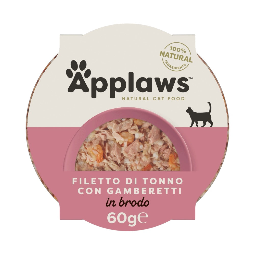 Applaws Gatto pot Filetto di Tonno con Gamberetti in brodo 10x60g