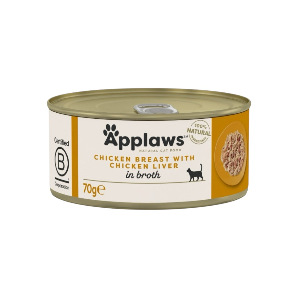 Applaws Gatto lattine Petto di Pollo con Fegato di Pollo in brodo 24x70g