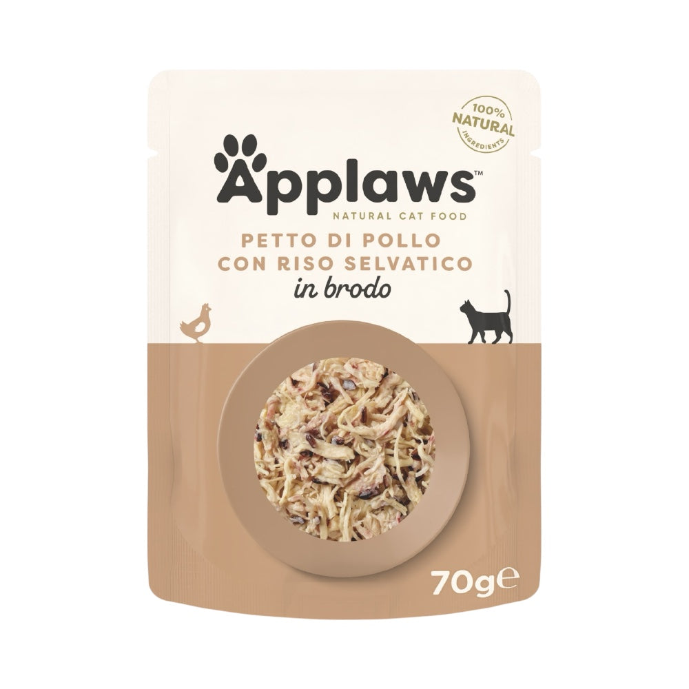 Applaws Gatto buste Petto di Pollo e Riso in brodo 12x70g